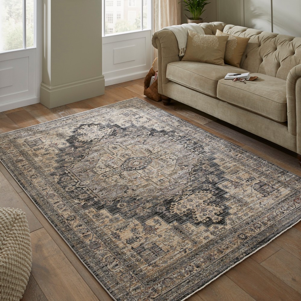 Legacy LEG01 Traditional Medallion Rugs by Concept Looms in Charcoal Cream